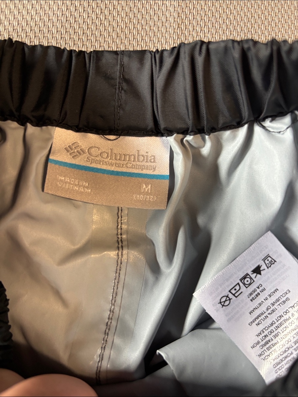 Columbia Black and Light Gray Elastic Waist Shell rain Pants sz M NWOT - Picture 2 of 8